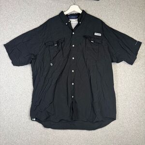 Columbia Men's Size 2XLT Tall Black Short Sleeve Button Down Shirt Bahama